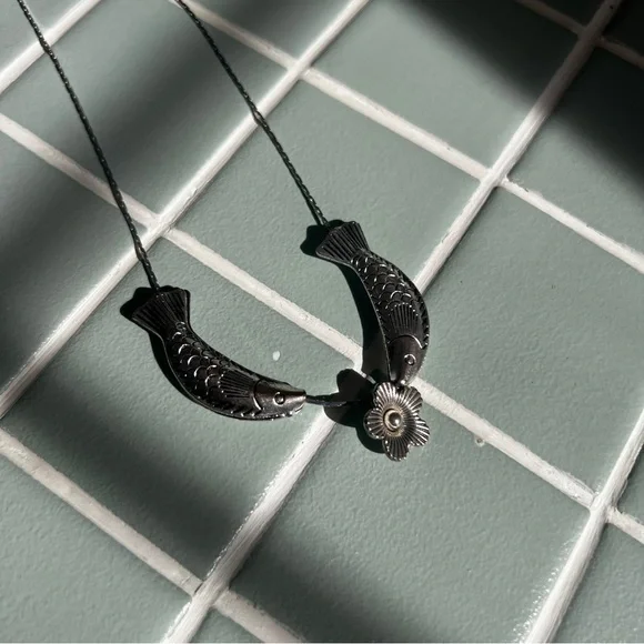 2 Fish & A Rose Silver Necklace - Picture 5 of 9